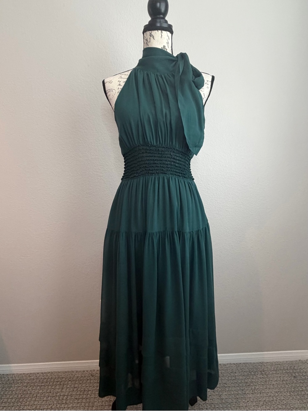 Ulla Johnson Maya Silk Chiffon Everglade Halter Midi Dress Smocked Waist | 4 - Picture 2 of 8